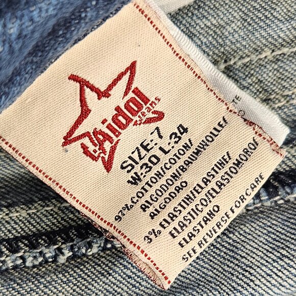 LA Idol Jeans Womens 7 (30x31) Blue Mid Rise Bootcut Rhinestones Embroidered - Picture 5 of 15